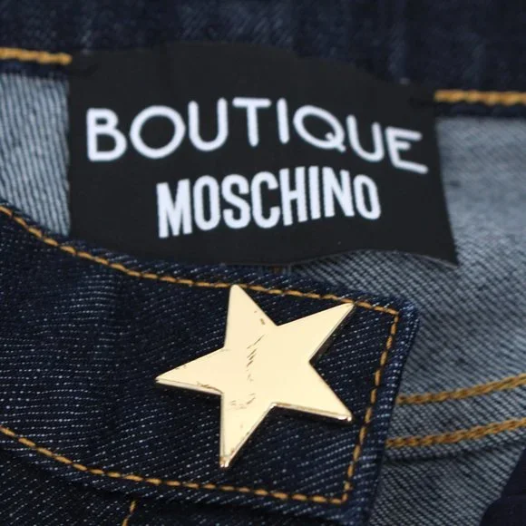 Boutique Moschino Dark Blue Wash Denim Jeans Star Pocket Gold Star Button 46 NEW - Picture 4 of 10